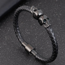 Load image into Gallery viewer, Trend: Leather bracelet with stainless steel skull. 3 Colors
