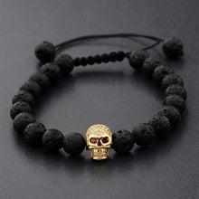 Load image into Gallery viewer, Skull bracelet with lava pearl. 3 colors available
