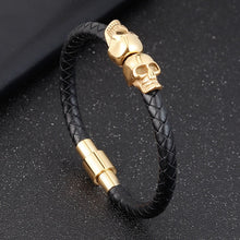 Load image into Gallery viewer, Trend: Leather bracelet with stainless steel skull. 3 Colors
