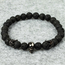 Load image into Gallery viewer, Skull bracelet with lava beads
