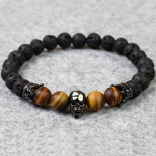 Load image into Gallery viewer, Skull bracelet with lava beads
