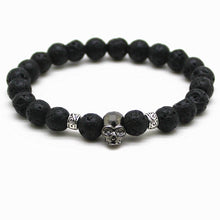 Load image into Gallery viewer, Unisex natural lava stone bracelet. Skull pattern
