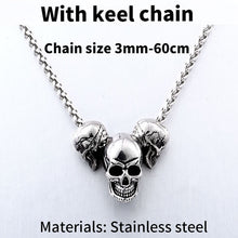 Load image into Gallery viewer, Stainless steel 3 skull pendant necklace
